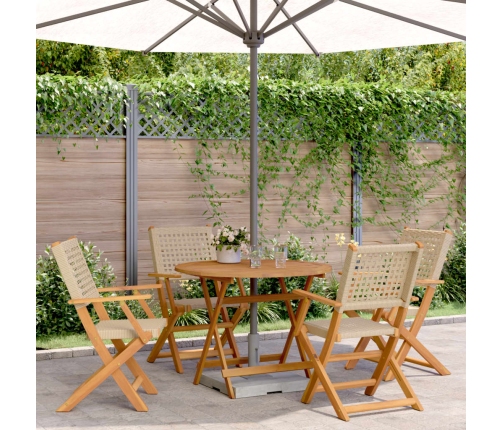 Set de comedor de jardín 5 pzas ratán PE madera maciza beige