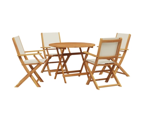Set de comedor de jardín 5 pzas tela madera maciza blanco crema
