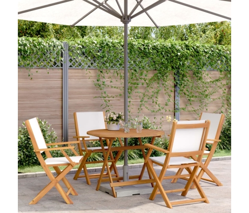 Set de comedor de jardín 5 pzas tela madera maciza blanco crema