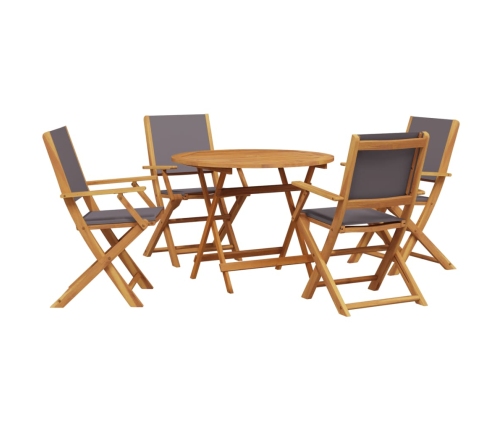 Set de comedor de jardín 5 pzas tela madera maciza antracita