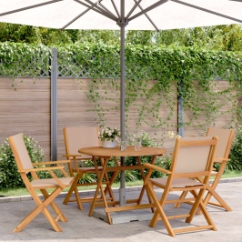 Set de comedor de jardín 5 pzas tela madera maciza gris taupe