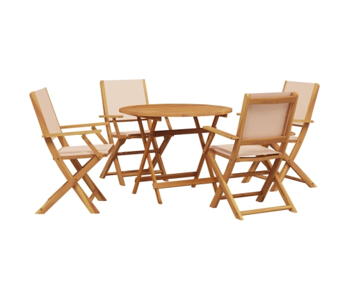 Set de comedor de jardín 5 pzas tela madera maciza beige