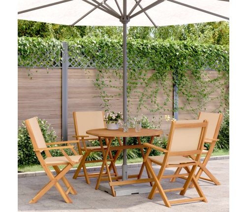 Set de comedor de jardín 5 pzas tela madera maciza beige
