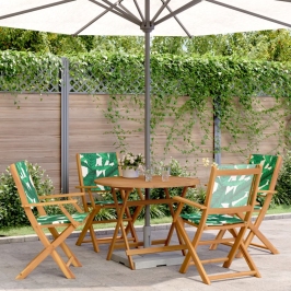 Set de comedor jardín 5 pzas tela madera maciza estampado hojas