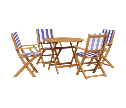 Set de comedor de jardín 5 pzas tela madera maciza azul blanco