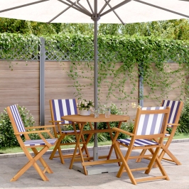 Set de comedor de jardín 5 pzas tela madera maciza azul blanco