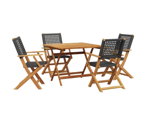 Set de comedor de jardín 5 pzas ratán PE madera maciza negro