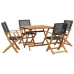 Set de comedor de jardín 5 pzas ratán PE madera maciza negro