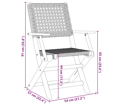 Set de comedor de jardín 5 pzas ratán PE madera maciza negro