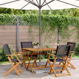 Set de comedor de jardín 5 pzas ratán PE madera maciza negro