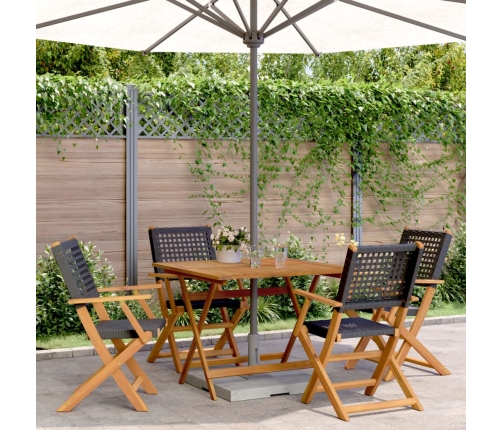 Set de comedor de jardín 5 pzas ratán PE madera maciza negro