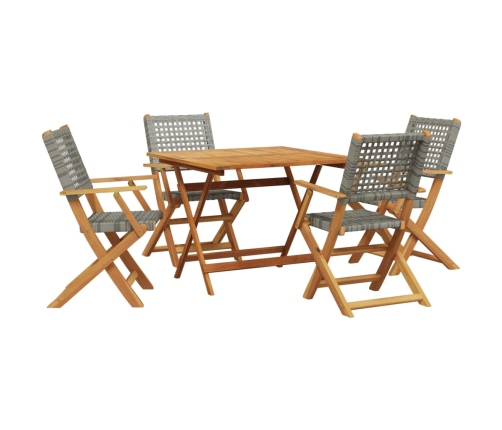 Set de comedor de jardín 5 piezas ratán PE madera maciza gris