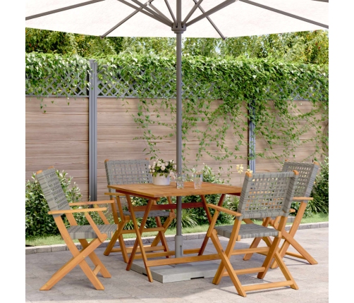 Set de comedor de jardín 5 piezas ratán PE madera maciza gris