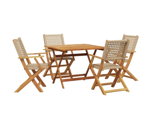 Set de comedor de jardín 5 pzas ratán PE madera maciza beige
