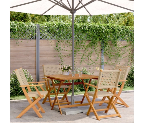 Set de comedor de jardín 5 pzas ratán PE madera maciza beige