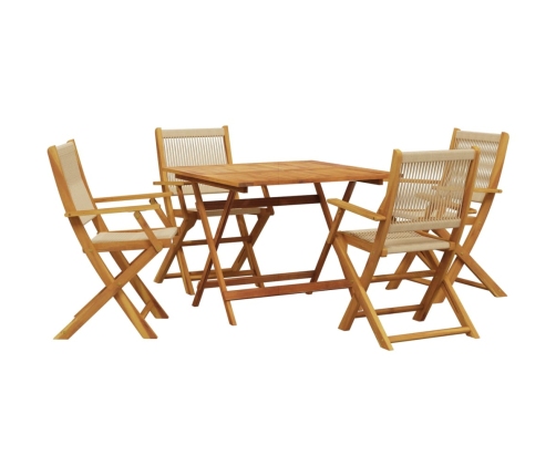 Set de comedor jardín 5 pzas polipropileno madera maciza beige