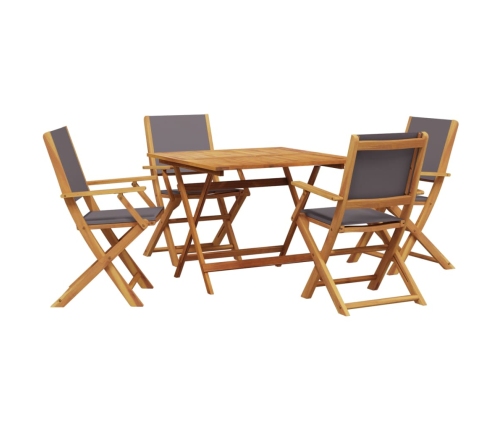 Set de comedor de jardín 5 pzas tela madera maciza antracita