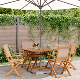 Set de comedor de jardín 5 pzas tela madera maciza gris taupe
