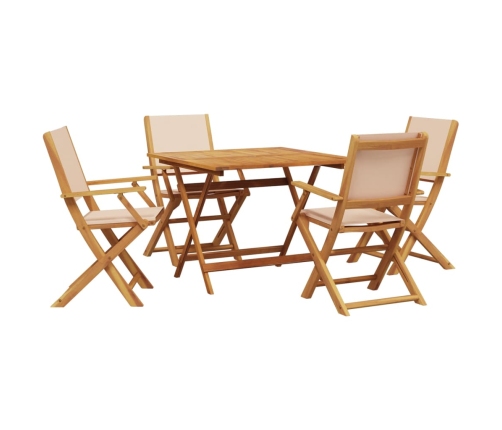 Set de comedor de jardín 5 pzas tela madera maciza beige