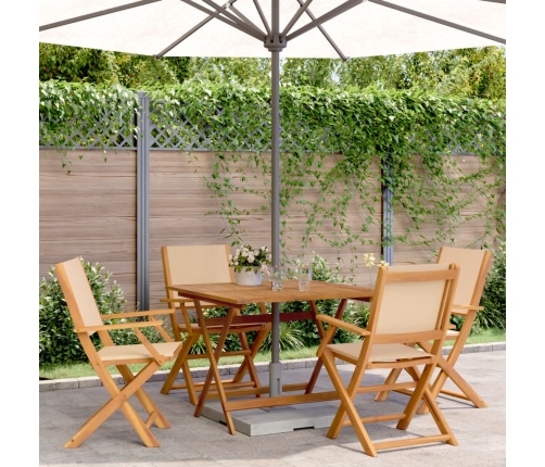 Set de comedor de jardín 5 pzas tela madera maciza beige