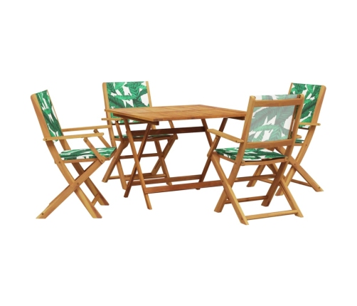 Set de comedor jardín 5 pzas tela madera maciza estampado hojas
