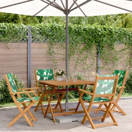 Set de comedor jardín 5 pzas tela madera maciza estampado hojas