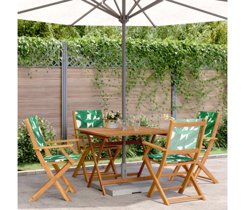 Set de comedor jardín 5 pzas tela madera maciza estampado hojas