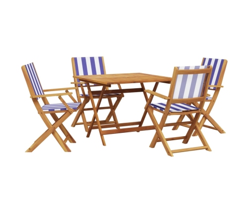 Set de comedor de jardín 5 pzas tela madera maciza azul blanco