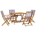 Set de comedor de jardín 5 pzas tela madera maciza azul blanco