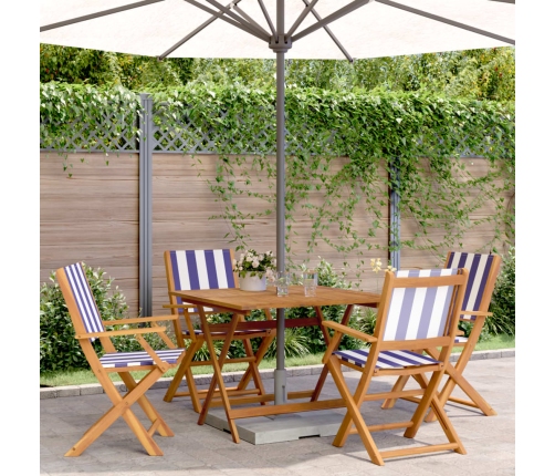 Set de comedor de jardín 5 pzas tela madera maciza azul blanco