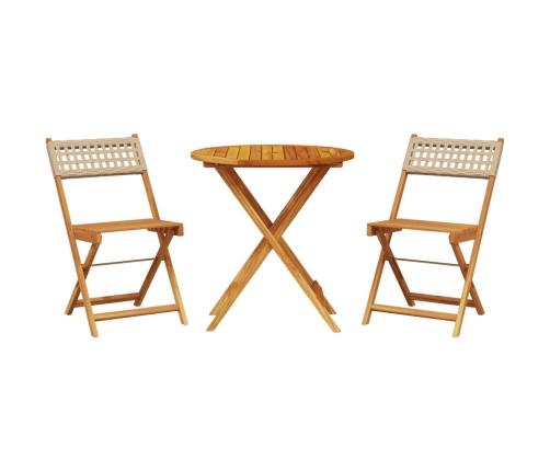 Juego de bistro de 3 piezas ratán PE y madera maciza beige
