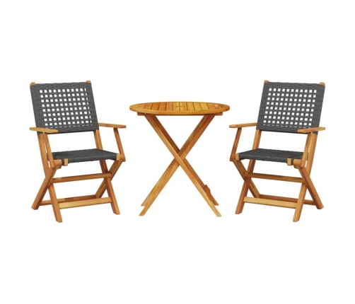 Juego de bistro de 3 piezas ratán PE y madera maciza negro