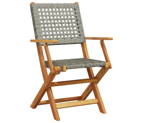 Juego de bistro de 3 piezas ratán PE y madera maciza gris