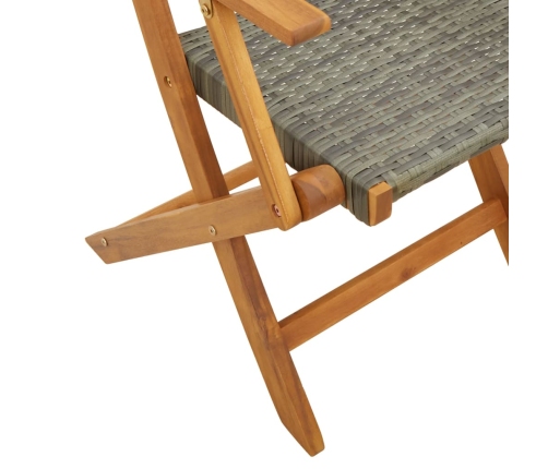 Juego de bistro de 3 piezas ratán PE y madera maciza gris