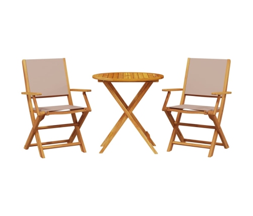 Juego de bistro de 3 piezas tela y madera maciza taupe