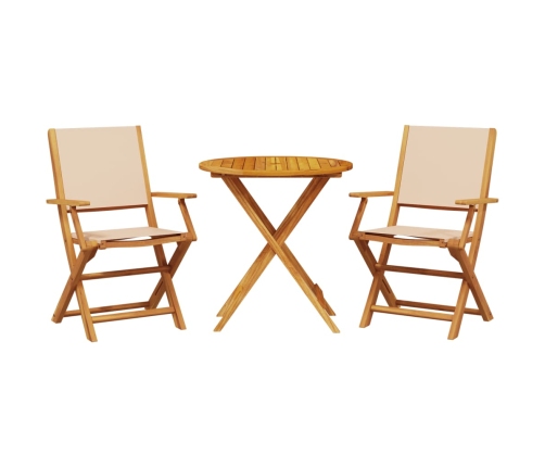 Juego de bistro de 3 piezas tela y madera maciza bej