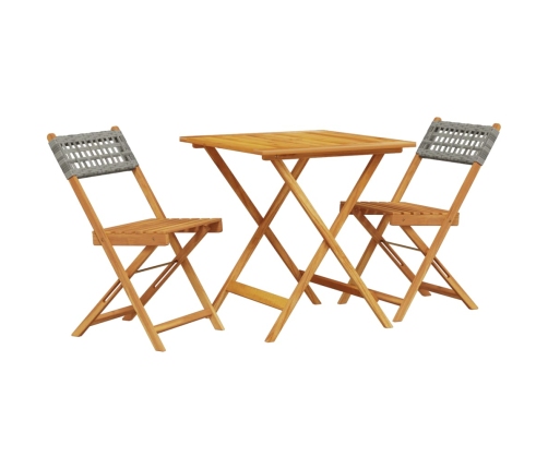 Juego de bistro de 3 piezas ratán PE y madera maciza gris