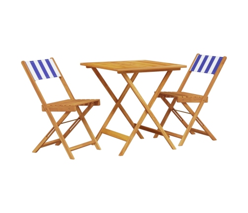 Juego de bistro de 3 piezas tela y madera maciza azul y blanco