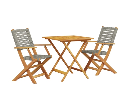 Juego de bistro de 3 piezas ratán PE y madera maciza gris
