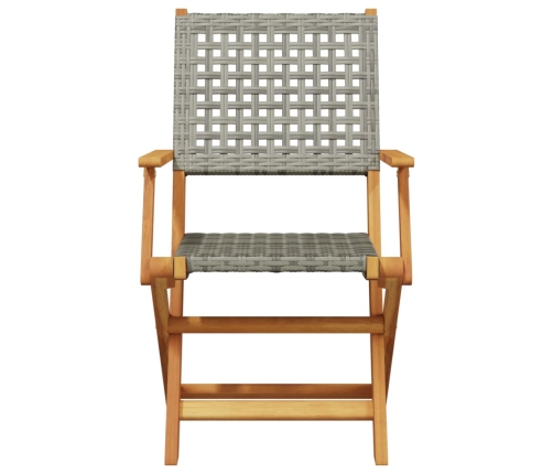 Juego de bistro de 3 piezas ratán PE y madera maciza gris