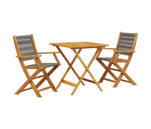 Juego de bistro de 3 piezas polipropileno y madera maciza gris