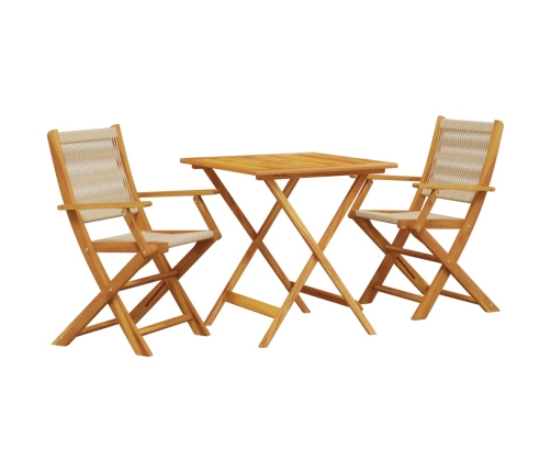 Juego de bistro de 3 piezas polipropileno y madera maciza beige