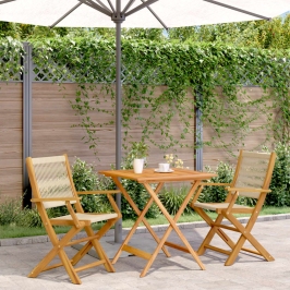 Juego de bistro de 3 piezas polipropileno y madera maciza beige