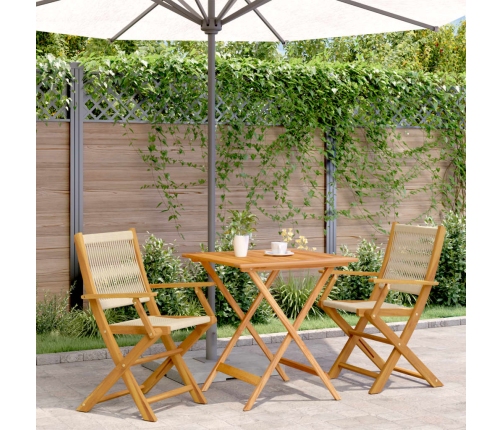 Juego de bistro de 3 piezas polipropileno y madera maciza beige