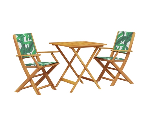 Juego de bistro de 3 piezas tela madera maciza estampado hojas