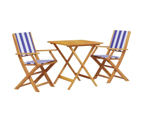 Juego de bistro de 3 piezas tela y madera maciza azul y blanco