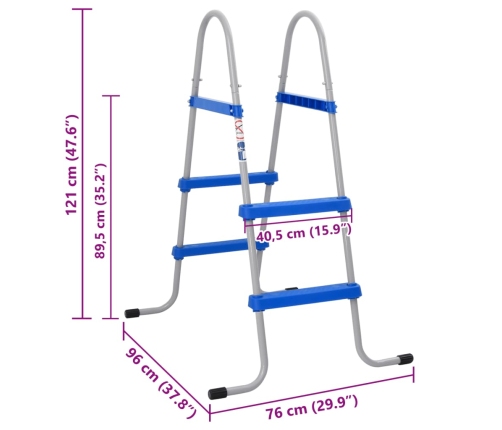 Escalera para piscina elevada acero y plástico 84 cm