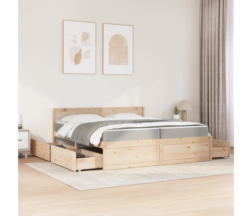 vidaXL Cama con cajones y colchón madera pino marrón cera 200x200 cm