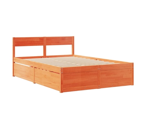 vidaXL Cama con cajones y colchón madera maciza pino marrón 120x200 cm