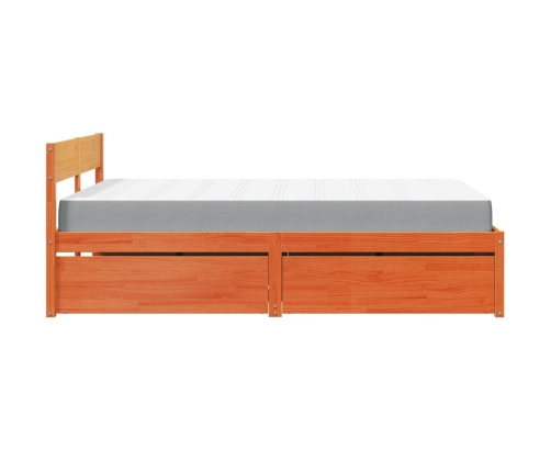 Cama con cajones y colchón madera pino marrón cera 140x190 cm